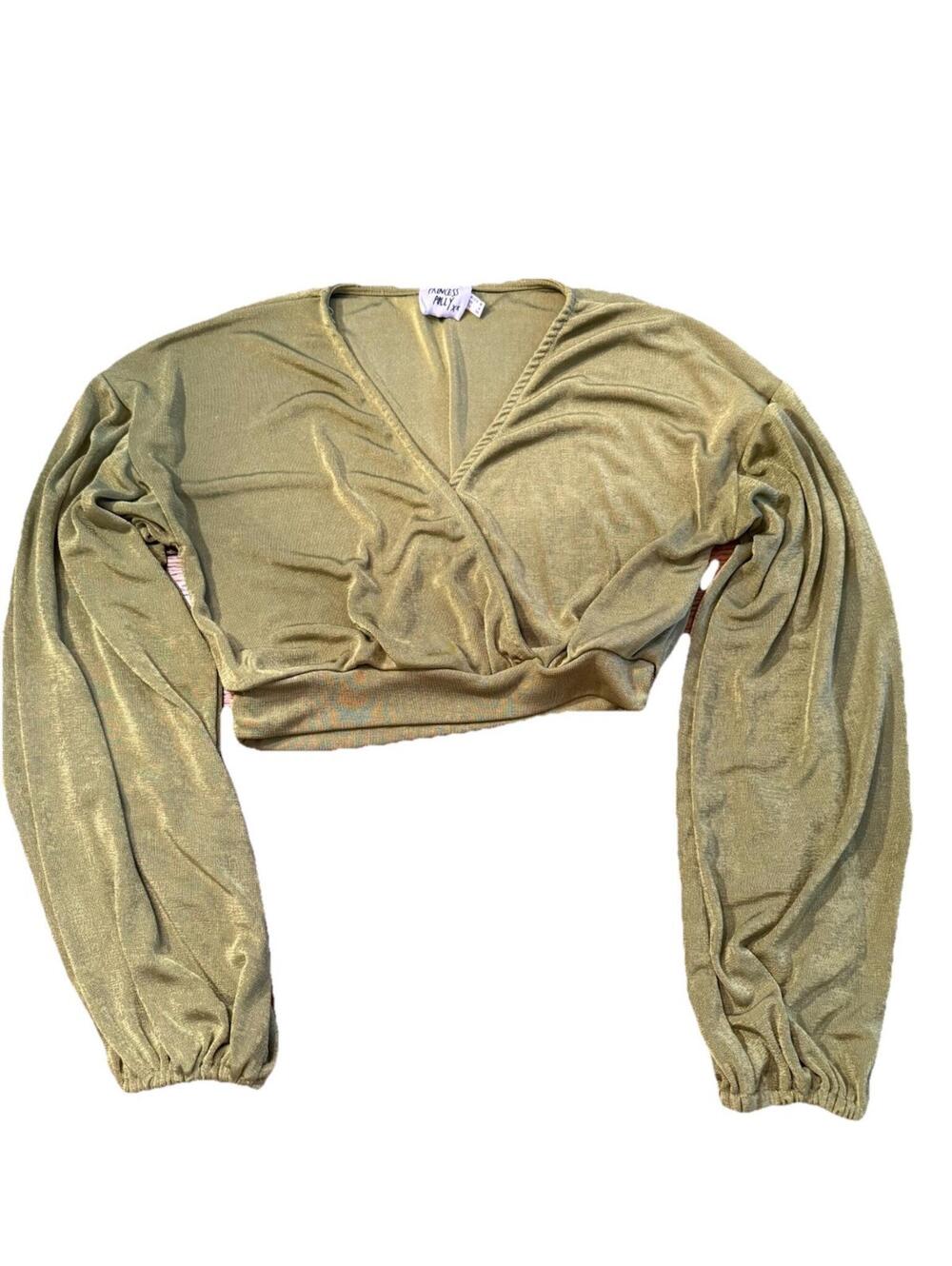 Princess Polly Lime Green Long Sleeve Cropped Wrap Top Size 4